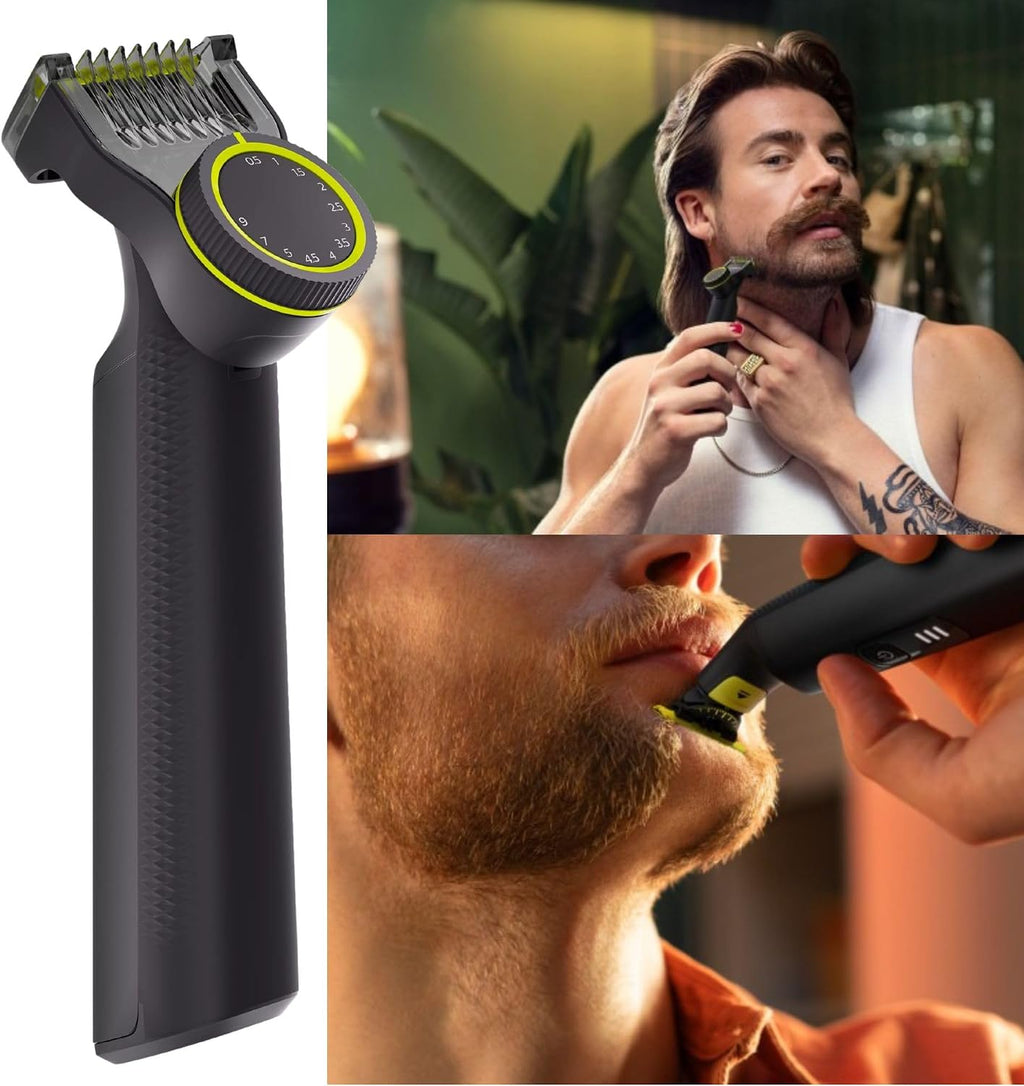 PHILIPS OneBlade Pro Face + Body Recortadora y Afeitadora Eléctrica Híbrida, recargable, peine de precisión ajustable de 14 longitudes, kit para cuerpo, hoja de doble cara, uso en húmedo y seco, estuche de viaje