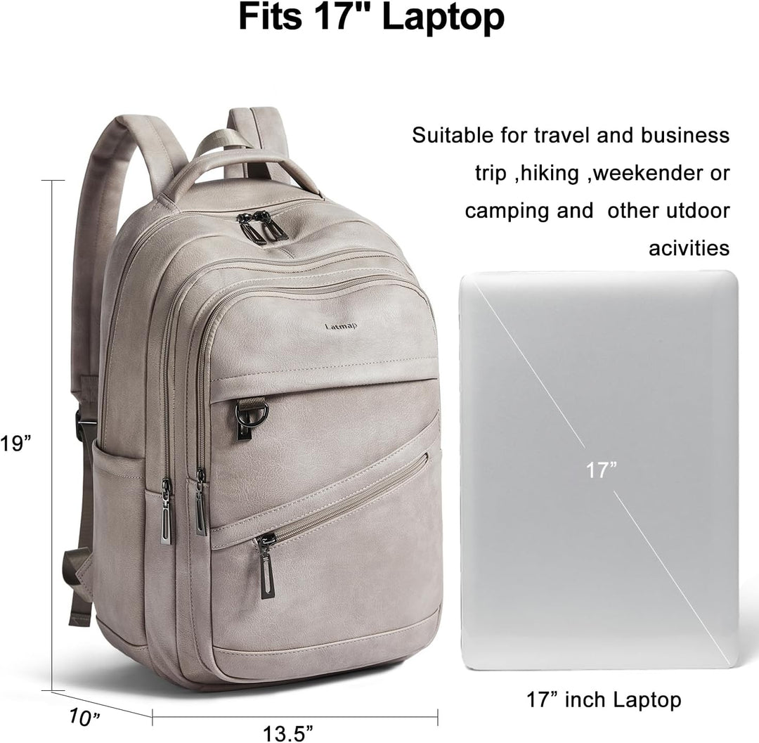 LATMAP Mochila de 43L para mujeres y hombres - Mochila de cuero veg...