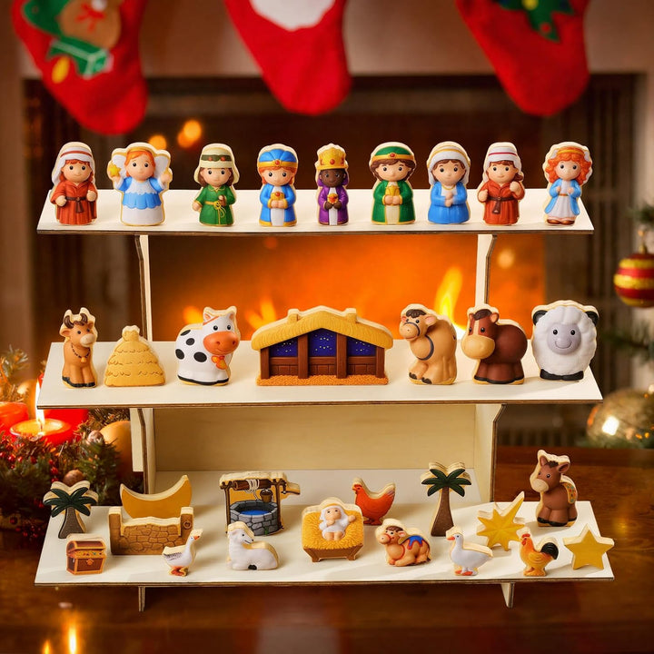 Kathfly 36 piezas de pesebre juguete de madera preescolar pequeños...