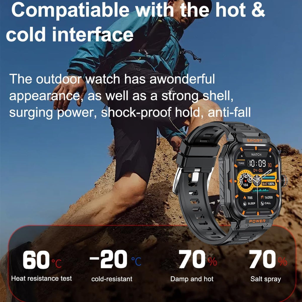 Reloj inteligente militar con auriculares para hombres y mujeres, pantalla táctica de 2 pulgadas, modos deportivos, rastreador de fitness, frecuencia cardíaca, responder/hacer llamadas, monitor de sueño, combo de auriculares integrado de reloj