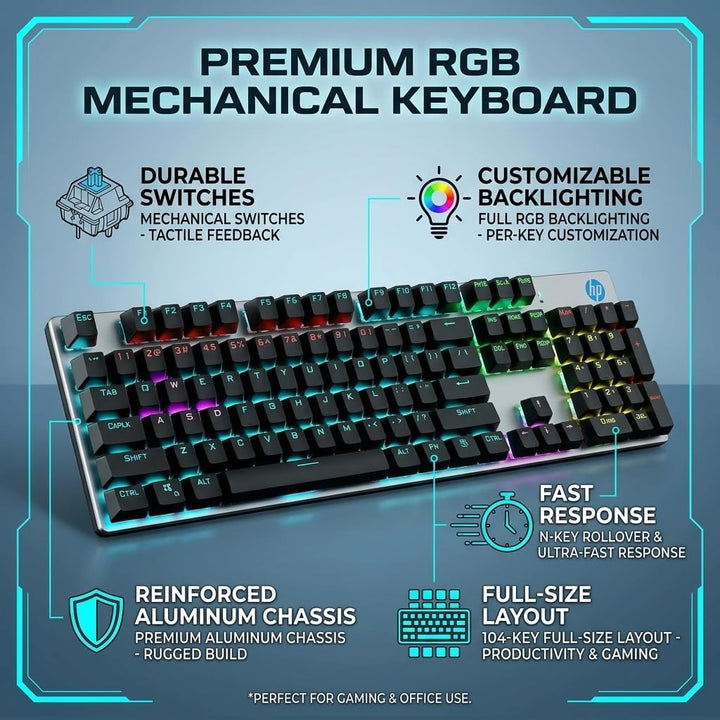 HP GK400F Teclado mecánico con cable para juegos, USB con cable de...