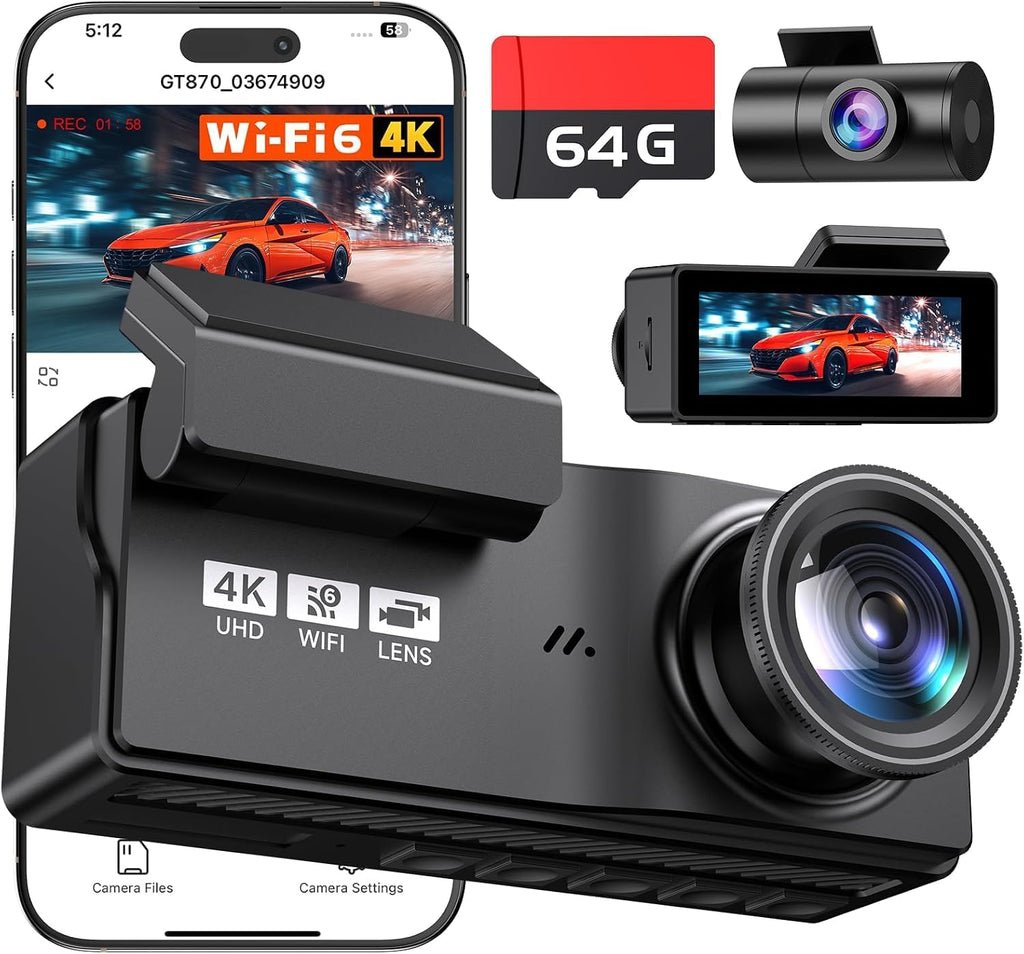 Cámara frontal y trasera, cámara de tablero 4K con tarjeta de 64 GB