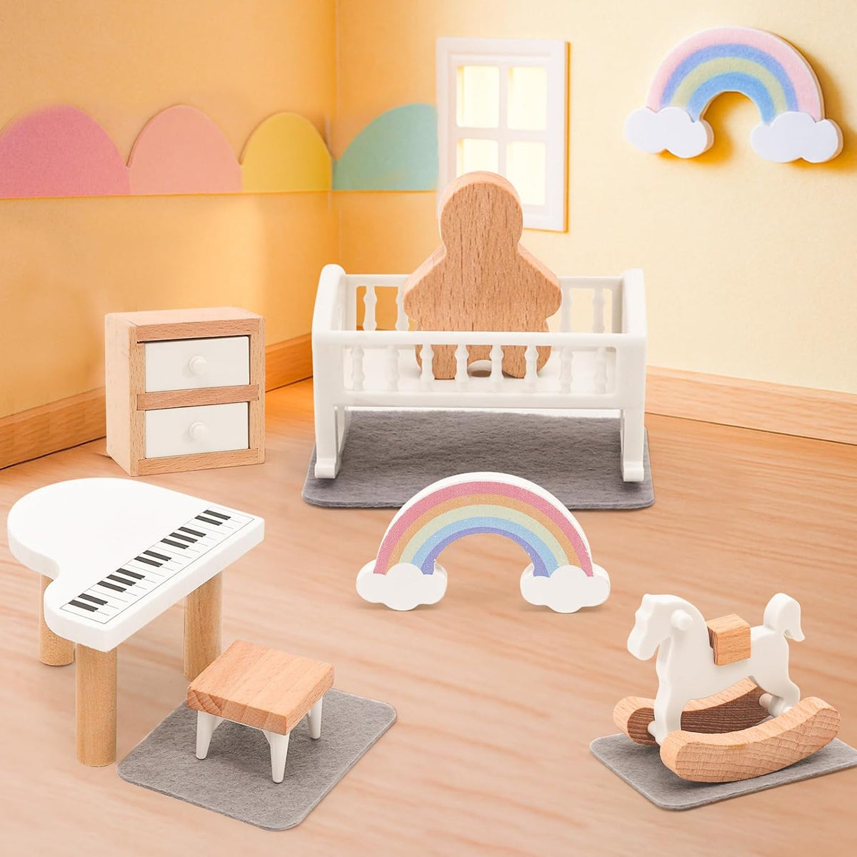 HAPGFS Juego de muebles de casa de muñecas de madera, accesorios el...