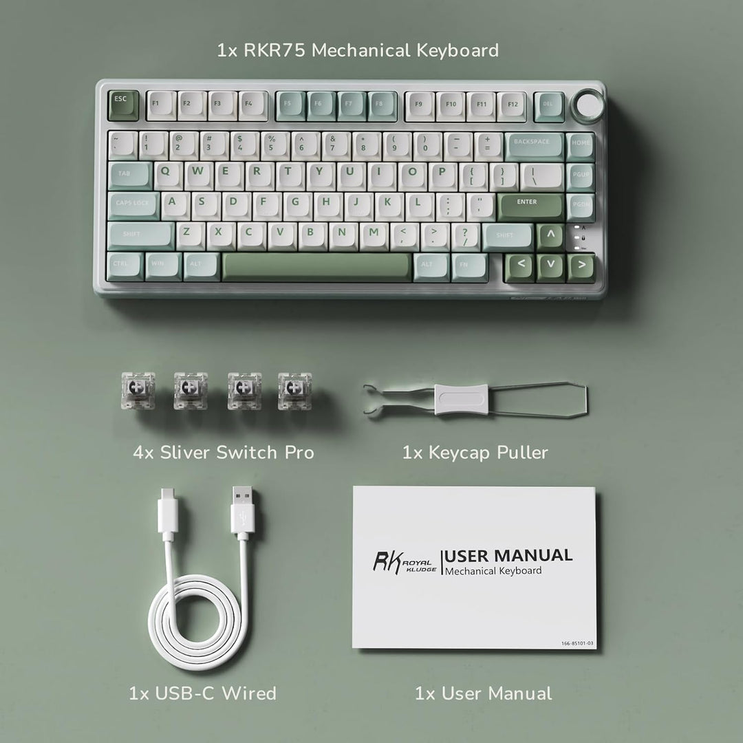 RK ROYAL KLUDGE R75 - Teclado mecánico con cable y perilla de volum...