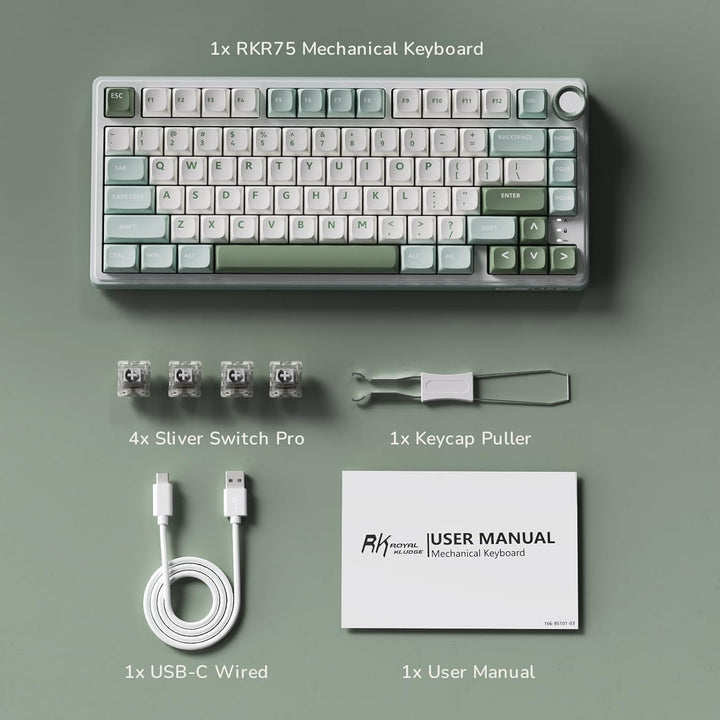 RK ROYAL KLUDGE R75 - Teclado mecánico con cable y perilla de volum...