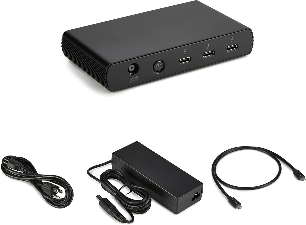 Amazon Basics Estación de acoplamiento Thunderbolt 4, soporte de pantalla dual 4K a 60Hz, entrega de energía de 85 W, 3 veces TBT4 descendente, 1 USB A 3.1, compatible con Mac/Windows, negro