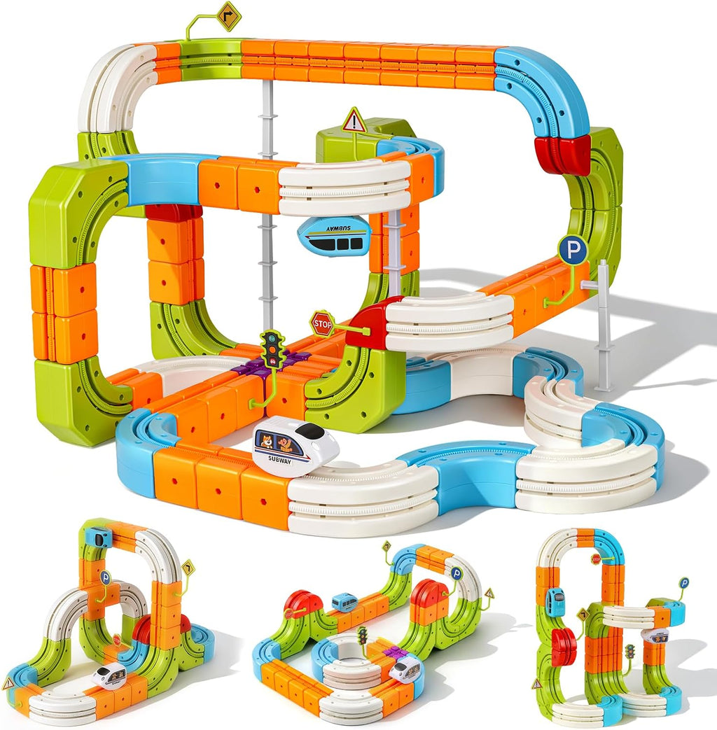 Hot Bee Juego de tren eléctrico para niños, 134 piezas de pista de carreras
