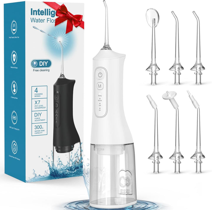 Irrigador bucal portátil inalámbrico con tanque de 10.1 fl oz, 4 mo...