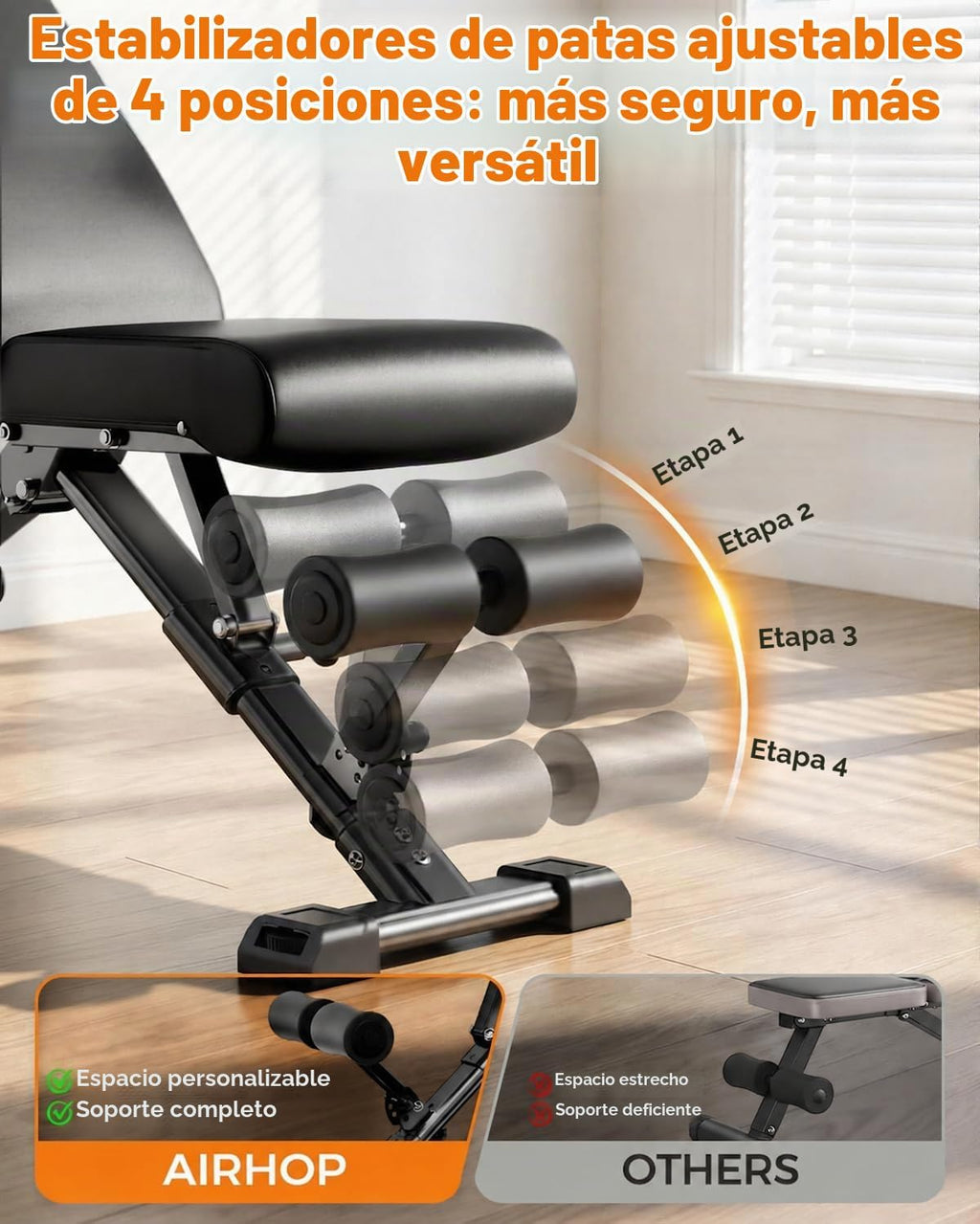 AIRHOP Banco de entrenamiento plegable, banco de pesas FID de 90° a -30°