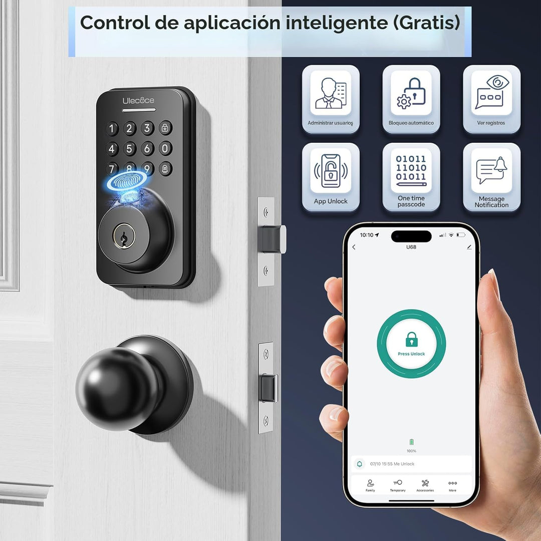 Ulecoce Cerradura de cerrojo con teclado de huellas dactilares con...