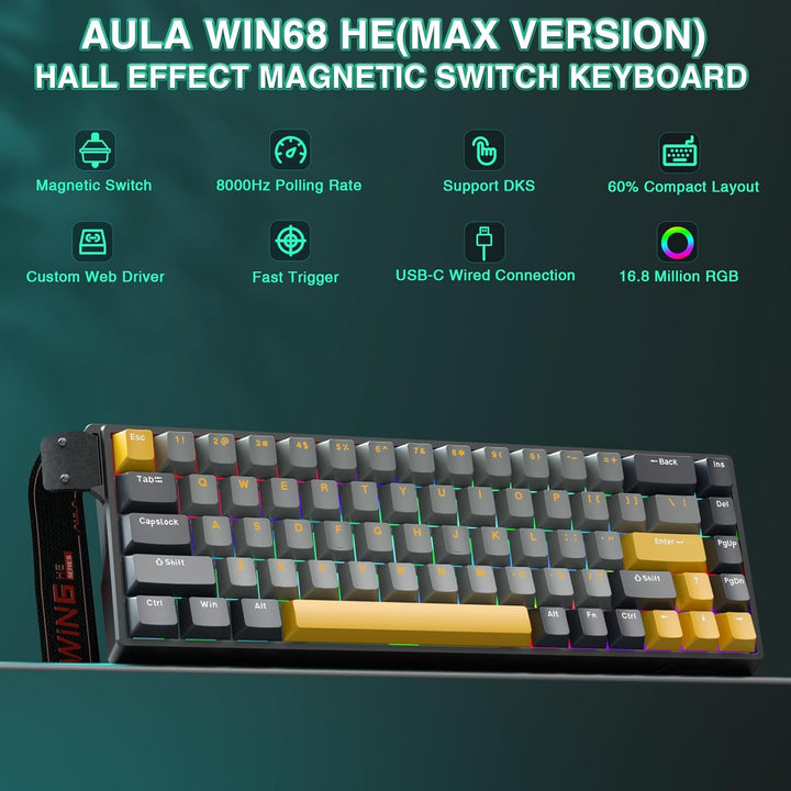 AULA WIN68 HE MAX - Teclado de Juegos de Efecto Hall con Interrupto...