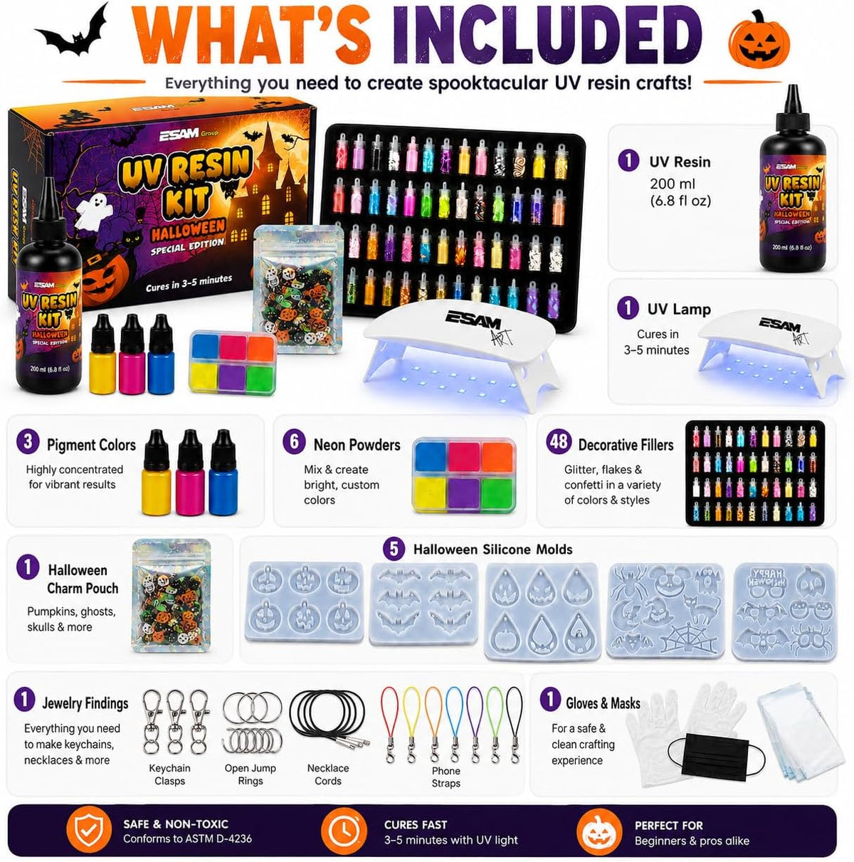 Lámpara ESAM Group Kit de joyería de resina UV de Halloween para niños