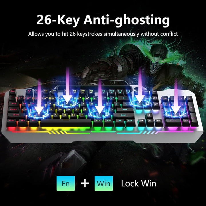 AULA Teclado, T102 Combo de teclado y mouse para juegos con 104 tec...
