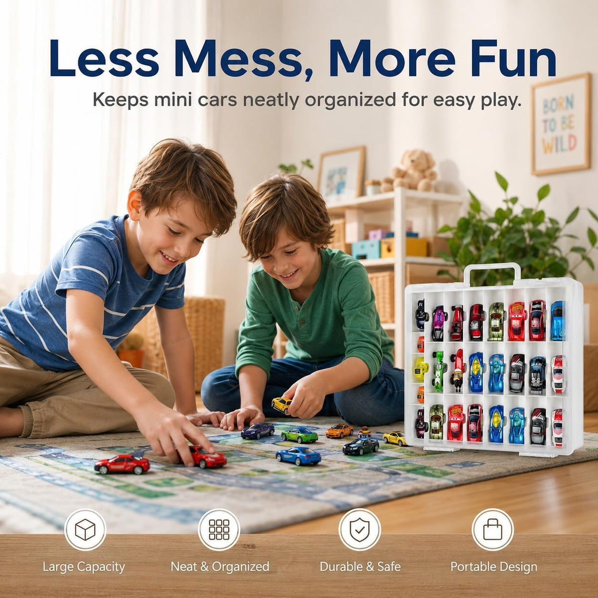 Organizador de Juguetes de Almacenamiento Compatible con Hot Wheels Car, Contenedor para Coches Matchbox, Mini Juguete, Muñecas Pequeñas, Caja de Transporte de Doble Cara para Hotwheels - 48