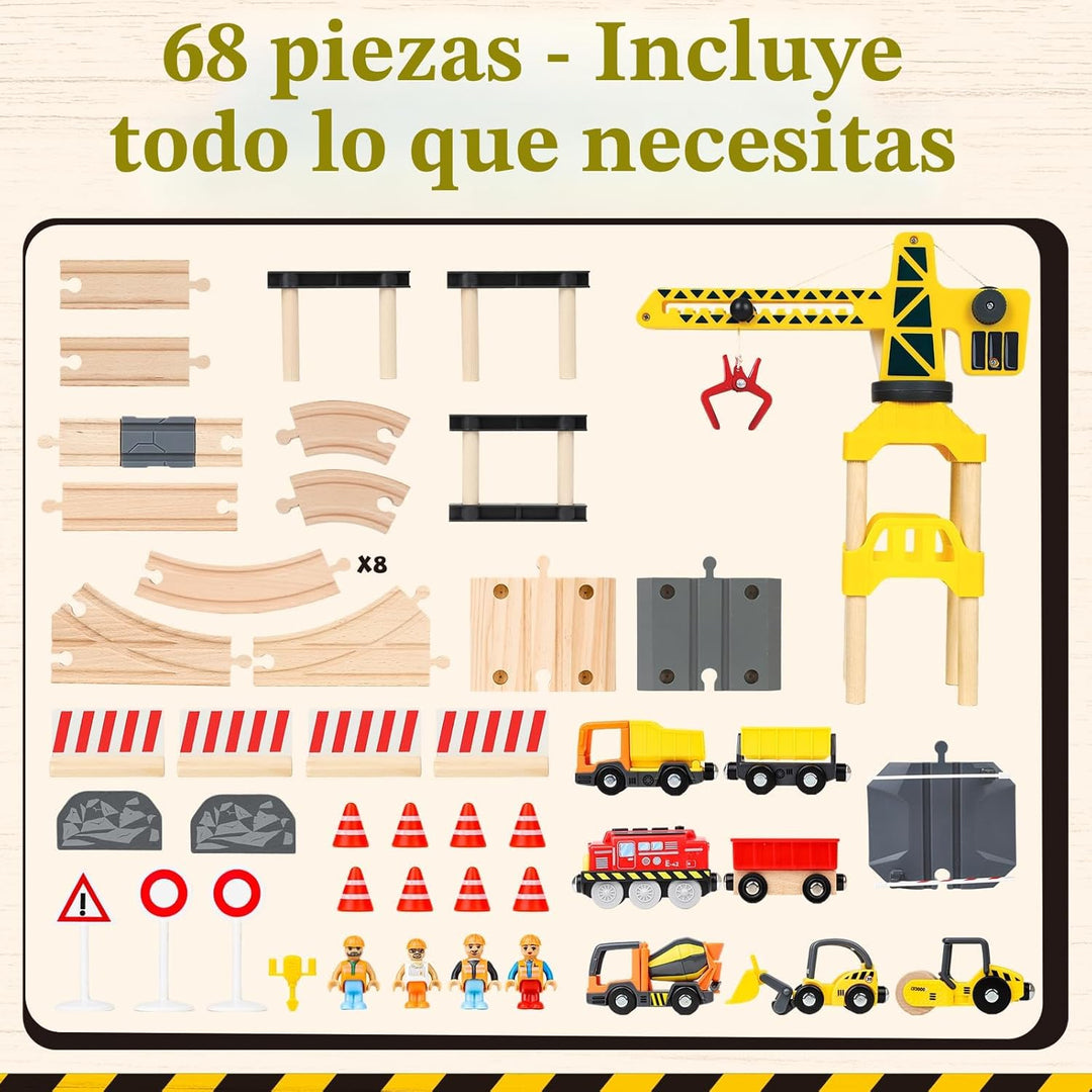 Lehoo Castle Juego de tren de madera, juguetes de construcción para...