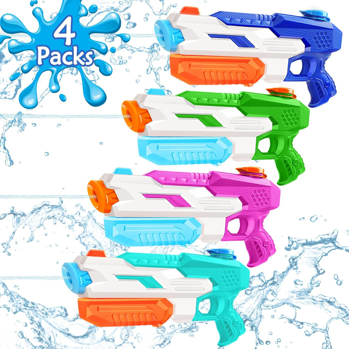 Pistola de agua de 600 cc para niños y adultos: paquete de 4 pistolas de chorro, súper pistola de agua con largo alcance, alta capacidad para niños y niñas, piscina de verano, playa, al aire libre