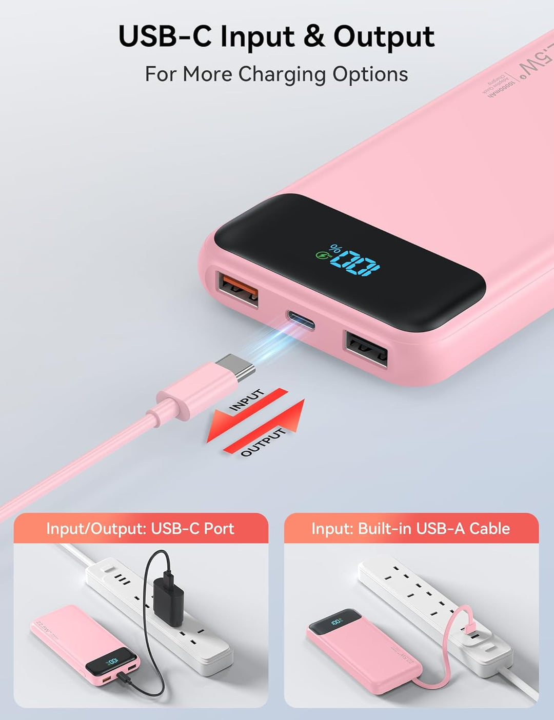 Cargador portátil de 10000 mAh integrado con 4 cables, cargador de...