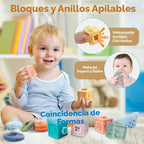 Juguetes Montessori para bebés pequeños, juego de apilamiento de madera 6 en 1