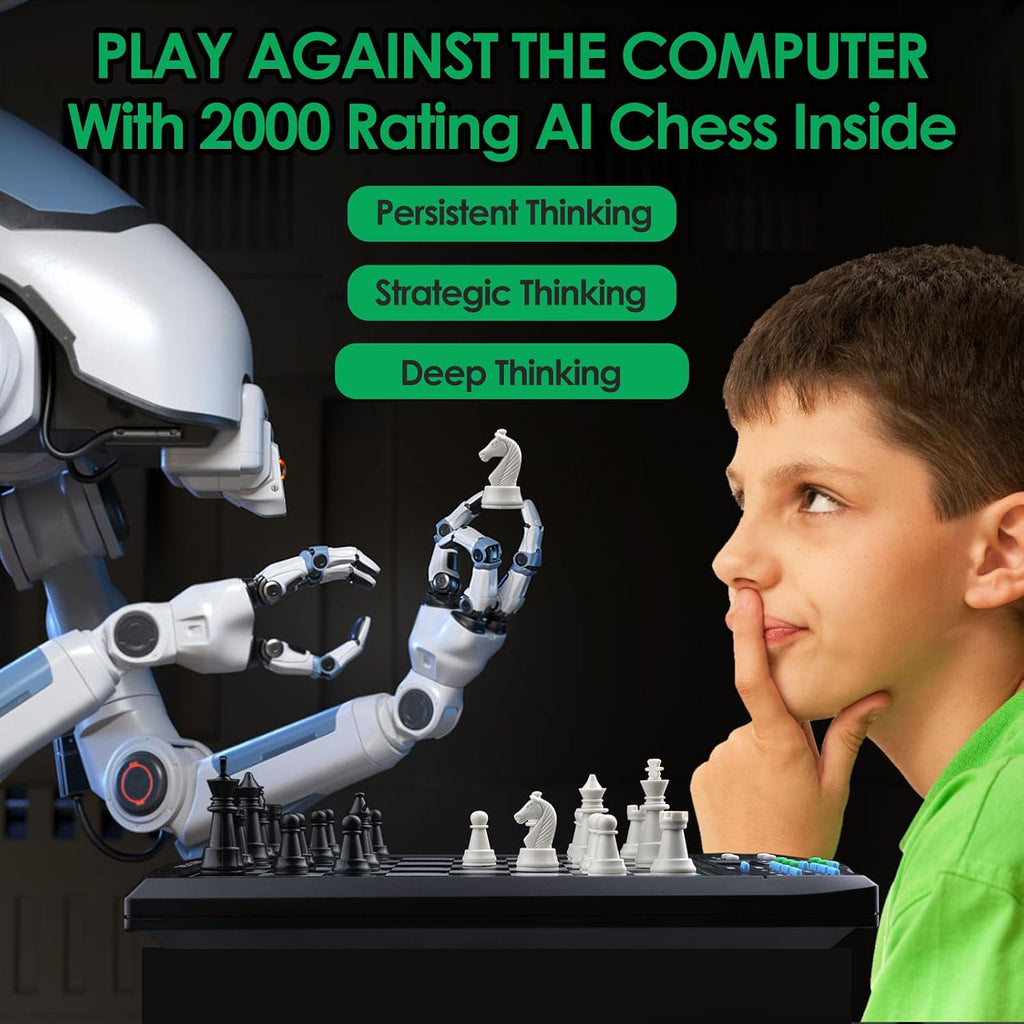 Tablero de ajedrez electrónico Talking Chess Academy, tablero de ajedrez inteligente con sistema de enseñanza de voz, juego de ajedrez para computadora con piezas magnéticas fuertes, 1-2 jugadores, juego de ajedrez electrónico - Viaje portátil simple