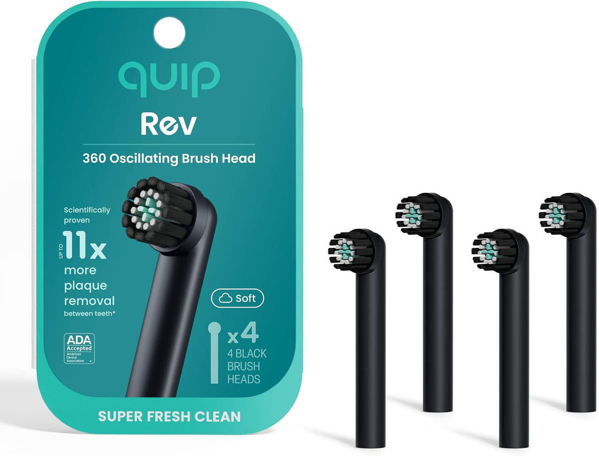 quip Rev - Cabezales de repuesto para cepillos de dientes eléctricos, Negro