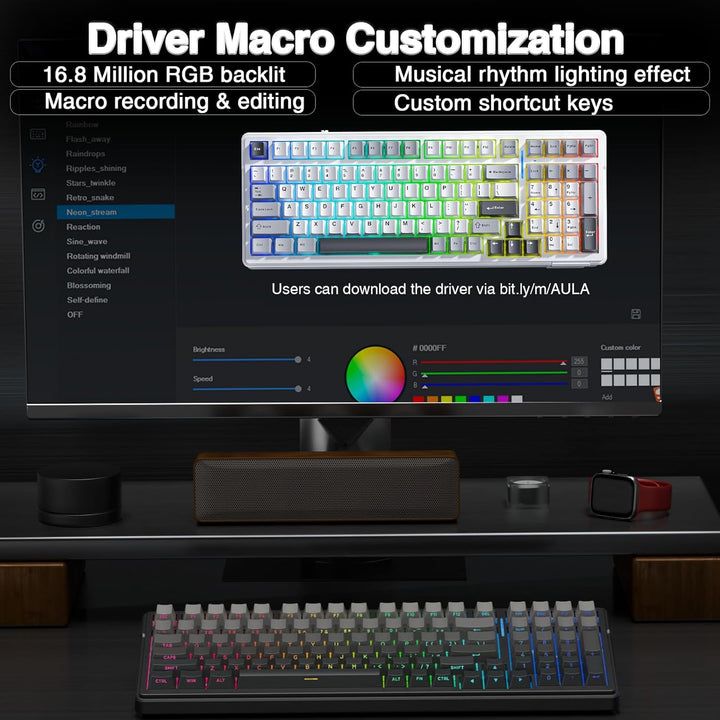 AULA Teclado mecánico inalámbrico F99, estructura de junta teclado...