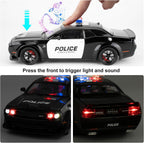 Modelo de coche de policía coleccionable 1:24 Challenger SRT Hellcat juguete, vehículo fundido a troquel con luces y sonidos, juguete de auto modelo de decoración para adultos y niños, regalos de cumpleaños