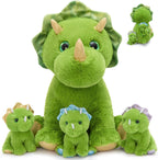 MaoGoLan Triceratops - Animal de peluche verde con 3 bebés, dinosaurio de