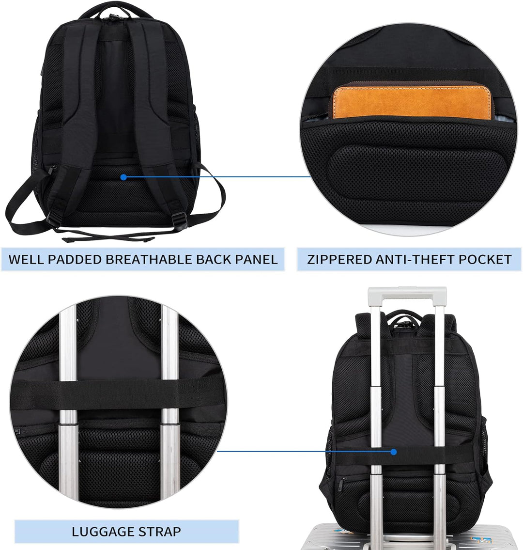 KROSER Mochila de viaje para laptop, Acolchado, negro, 17 pulg., Mo...