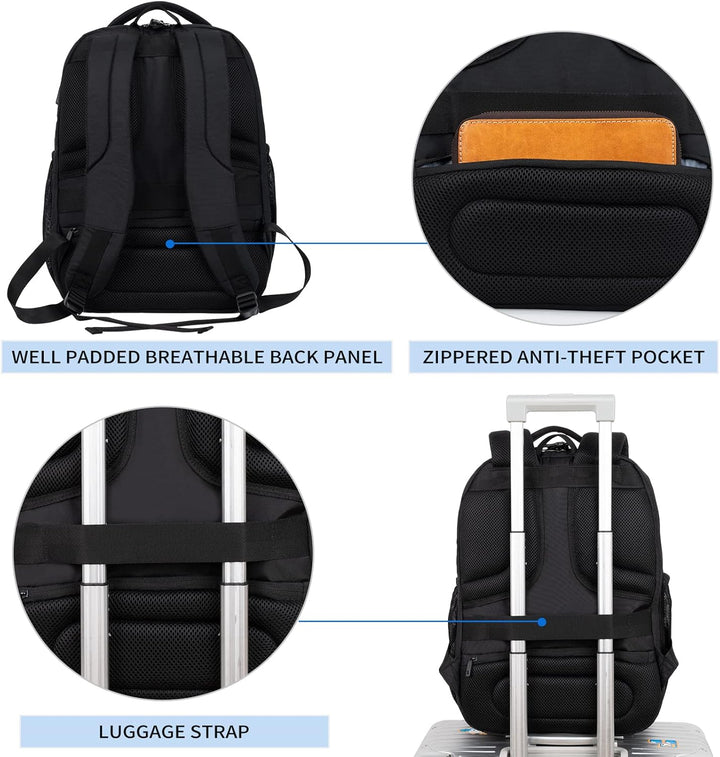 KROSER Mochila de viaje para laptop, Acolchado, negro, 17 pulg., Mo...