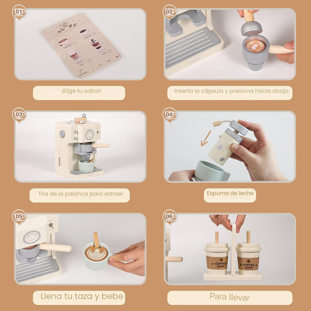 Kids Wooden Coffee Playset con Grinder, Toy Coffee Maker para Kids Toddlers, Pretend Play Kitchen Appliances & Accessories Toy Gift para Boys Girls