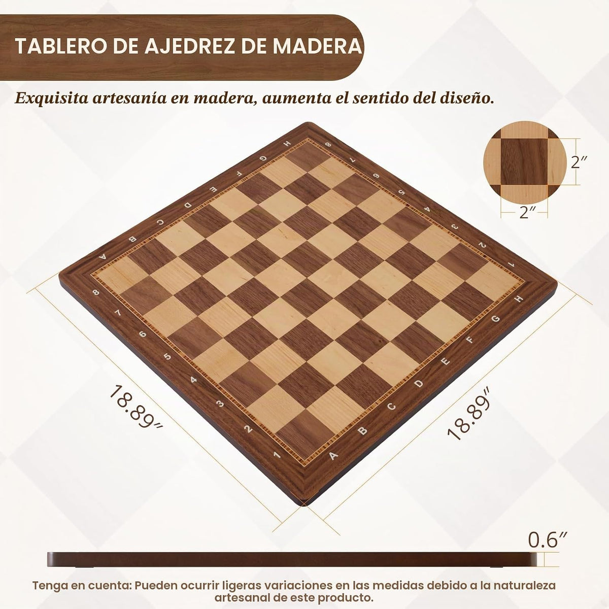 Peradix - Tablero de ajedrez de madera de 18.89 pulgadas, tablero de