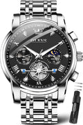 OLEVS Relojes para hombres Luxurious vestimenta acero inoxidable resistente al agua cronógrafo