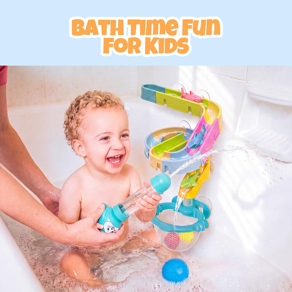 Juguetes de baño para niños pequeños, juego de juguetes de pista de cascada montado en la pared con elefante y ducha de árbol, tubo de pulverización de agua, engranajes giratorios, pista deslizante de