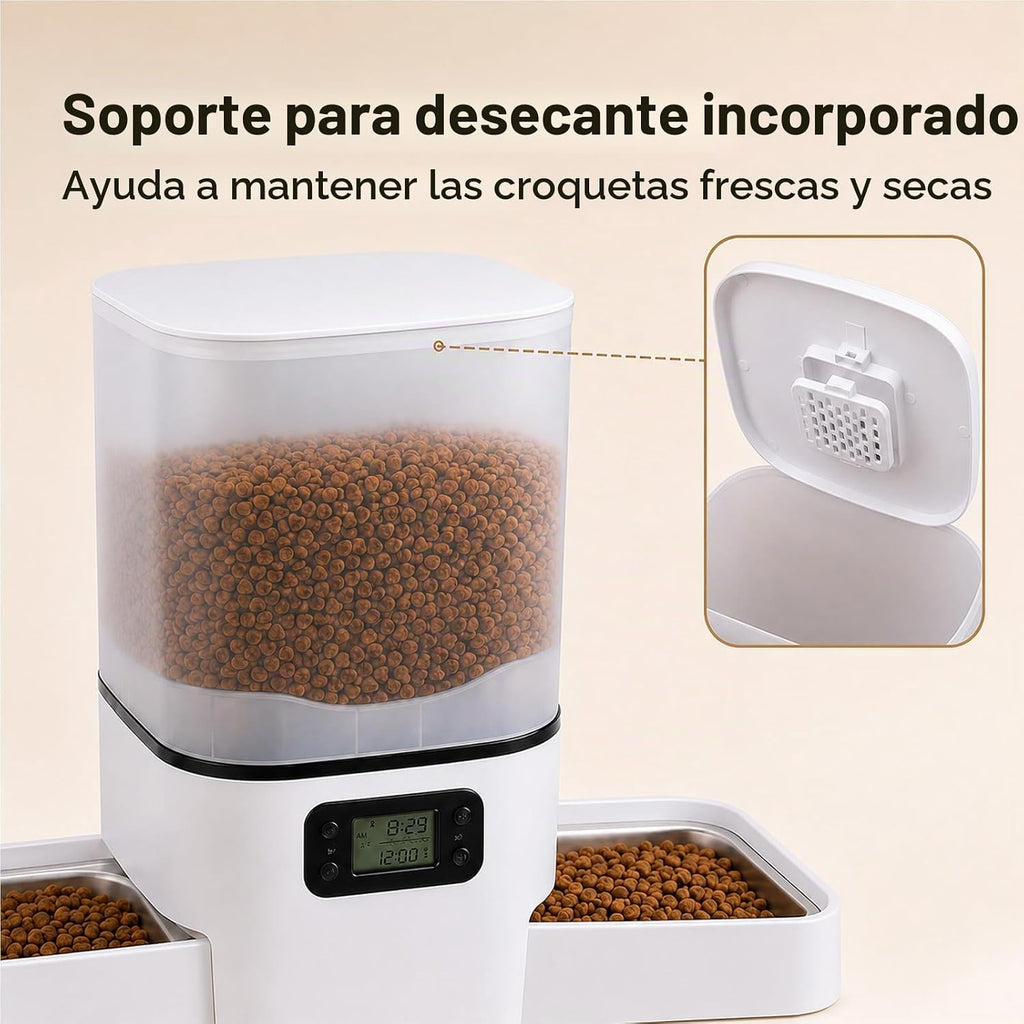 Comedero Automático para 2 Gatos y Perro Pequeño, 6L Gran Capacidad para Comida Seca