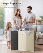SOLEDI Cesta de lavandería de 3 secciones de 180L con tapa, cesta de ropa sucia extragrande con asas resistentes para lavandería y dormitorio, organizador duradero para clasificar la ropa sucia
