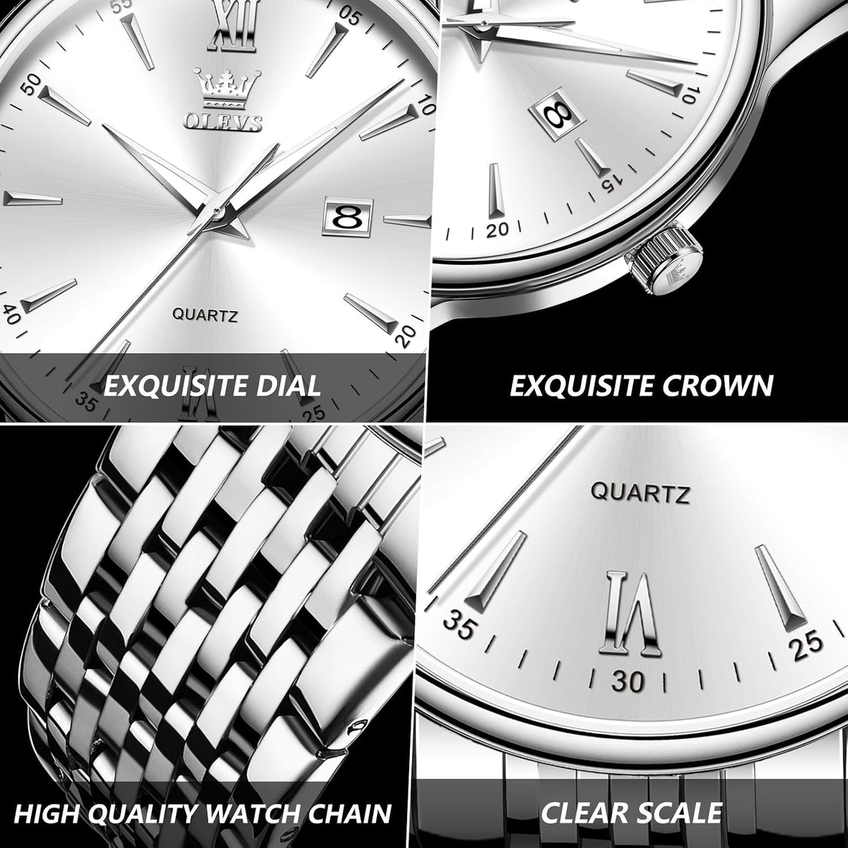 OLEVS Relojes para hombre de lujo de acero inoxidable 30M impermeable