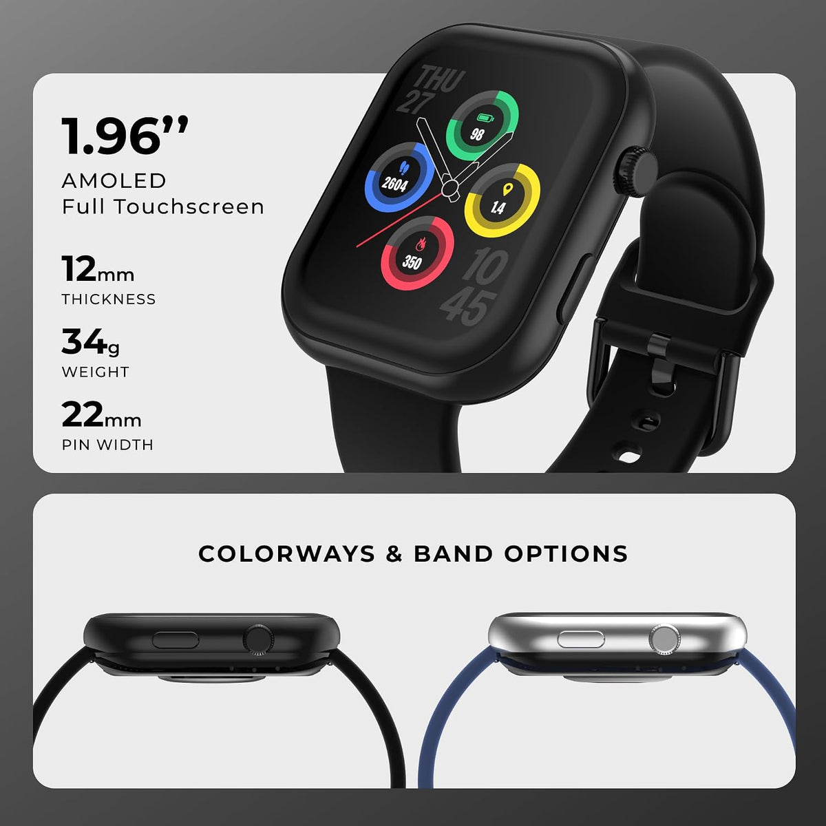 iTouch AIR 5 PRO - Reloj inteligente con GPS, AMOLED de 1.96 pulgadas, llamadas Bluetooth, más de 100 modos deportivos, frecuencia cardíaca, SpO2, seguimiento del sueño y el estrés, resistente al agua 3ATM, duración de la batería de 10 días, para iPhone y