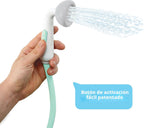 Yookidoo Cabezal de ducha para bebé, bomba de agua de elefante y rociador de boquilla para tronco, control de flujo con una sola mano para bebés recién nacidos en bañera o fregadero (turquesa)