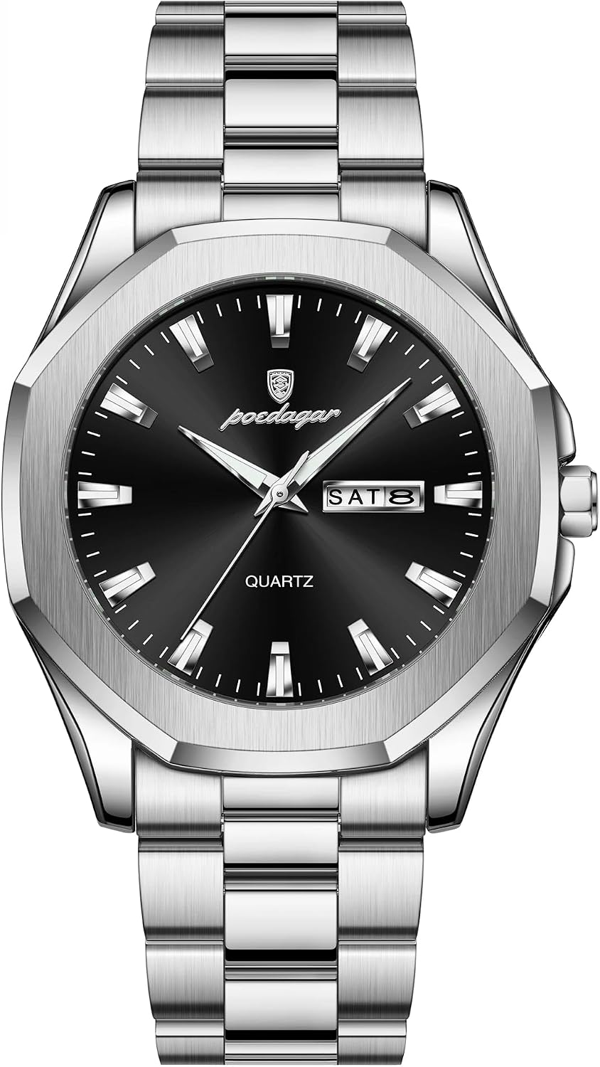 Poedagar Reloj de pulsera casual de lujo para hombre, resistente al agua, luminoso, con fecha, para hombre, de acero inoxidable, de cuarzo, para hombre