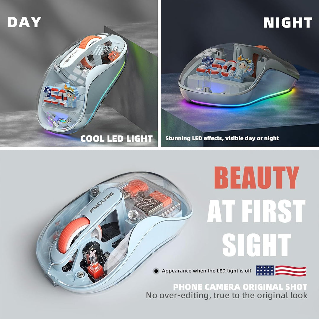 FMOUSE Ratón inalámbrico transparente, regalo del 4 de julio, 250 e...