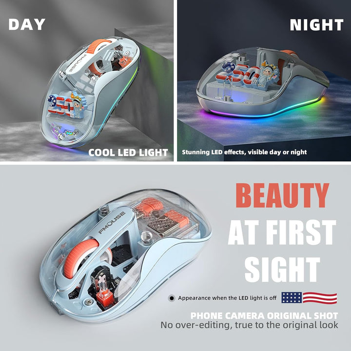 FMOUSE Ratón inalámbrico transparente, regalo del 4 de julio, 250 e...