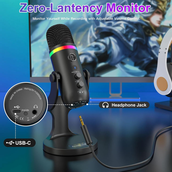 ZealSound Micrófono de podcast para PC, micrófono USB con cancelaci...