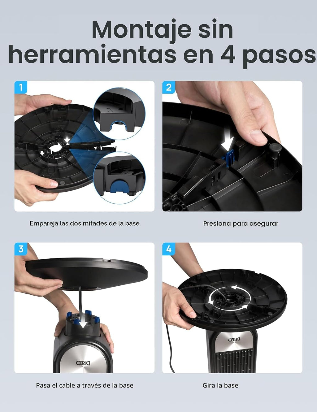DREO Ventilador de torre para dormitorio, velocidad de CC mejorada...