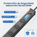 Regleta de alimentación larga de 16 tomas, protección contra sobretensiones 4800J, amplio espaciado, calibre 12, protector de sobretensiones industrial con interruptor de 20 amperios, cable de extensión de alto amplificador 6-20R, ranura en T, 6 pies