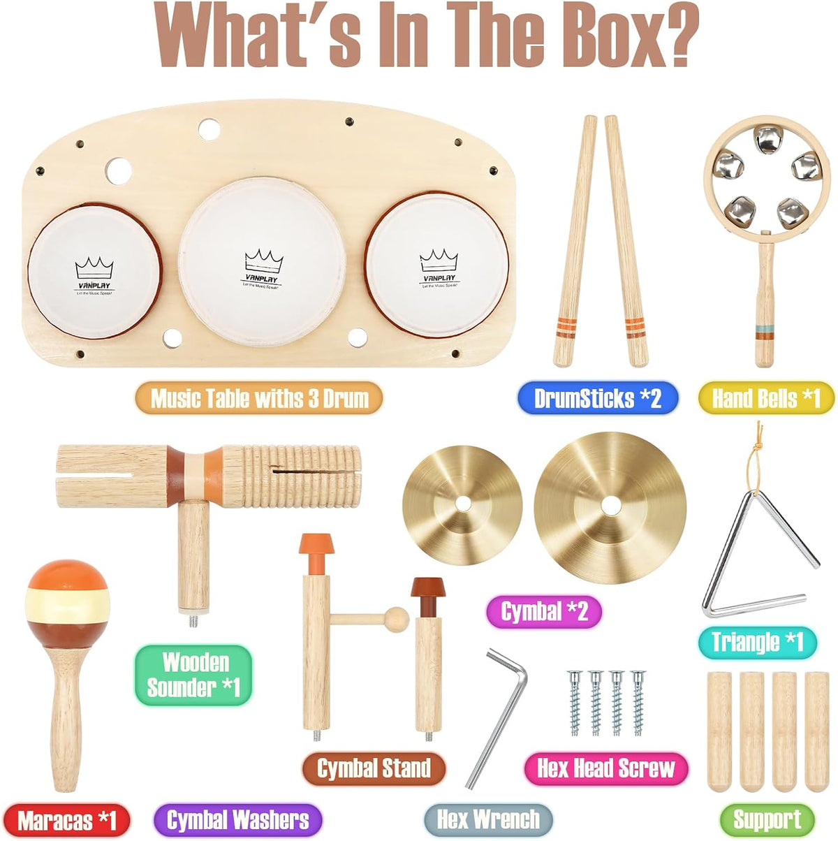 Vanplay Kids Drum Set, Montessori Toys para 2 3 Year Old Boy Girl Gifts