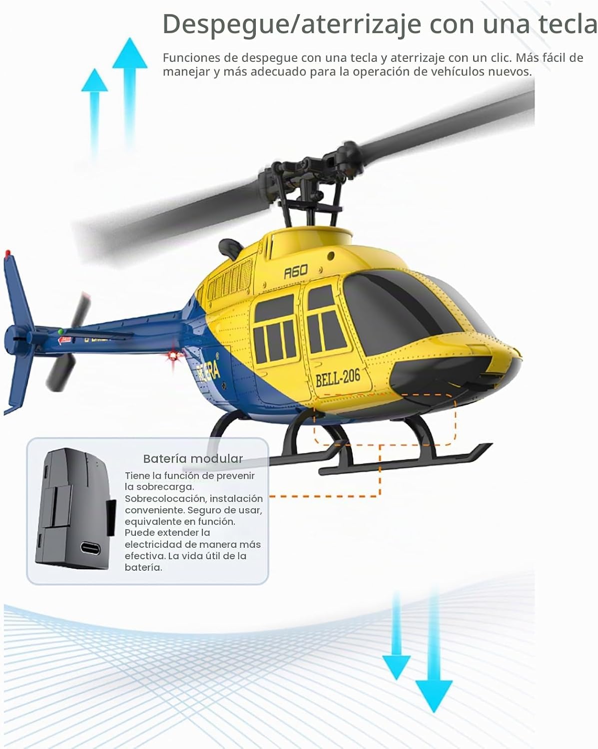 A60 206 Helicóptero de control remoto avión 4CH RC Heli Aileronless escala 1/42 giroscopio de 6 ejes retención de altitud para adultos principiantes/gris