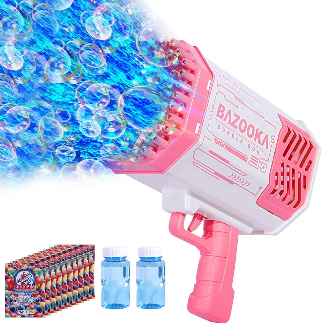 Bomoco Bubble Gun para Kids Light Up Bazooka Bubble Blaster, 69 Holes Pink