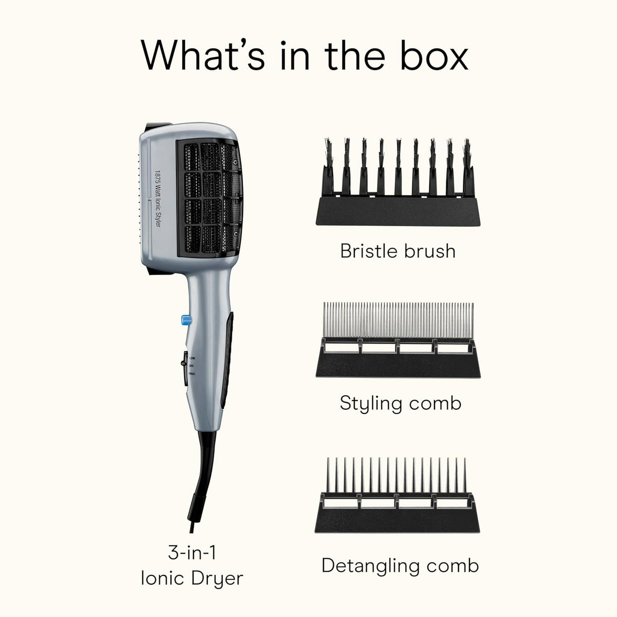 Conair 1875 W 3 en 1 estilizador icónico, color gris y negro