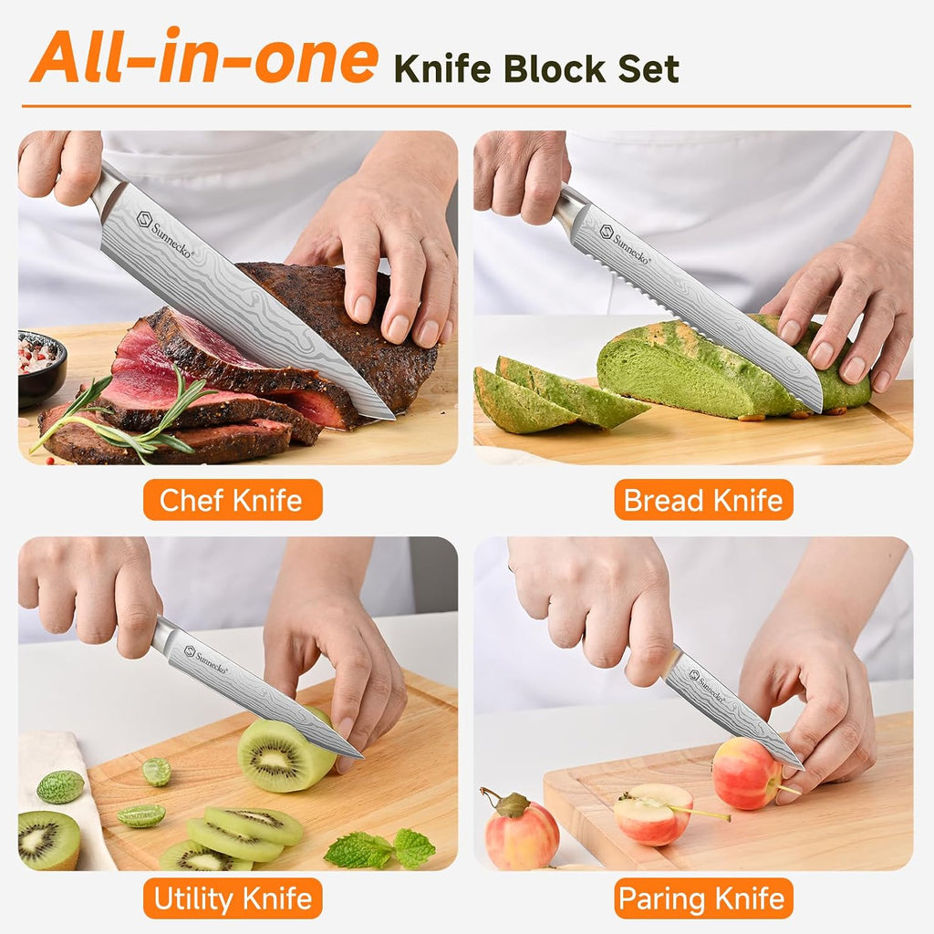 Juego de cuchillos de cocina de 15 piezas con bloque y afilador