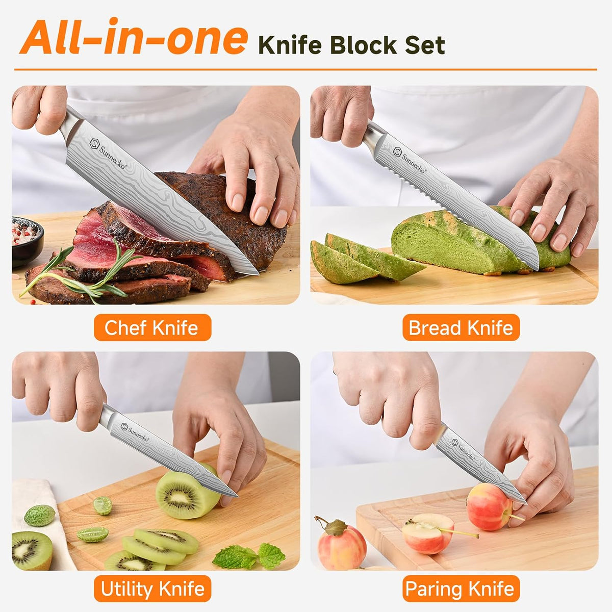 Juego de cuchillos de cocina de 15 piezas con bloque y afilador